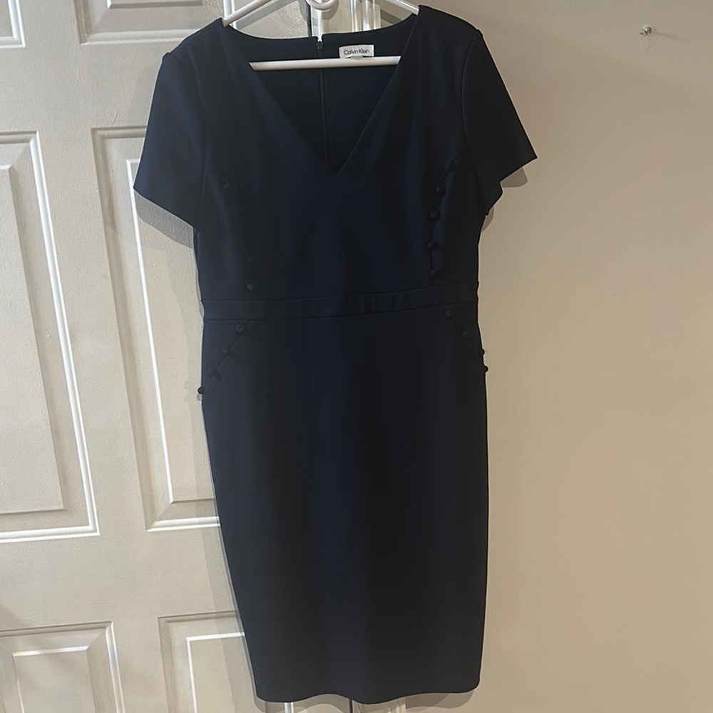 Calvin Klein Black Sheath Midi Dress V-Neck